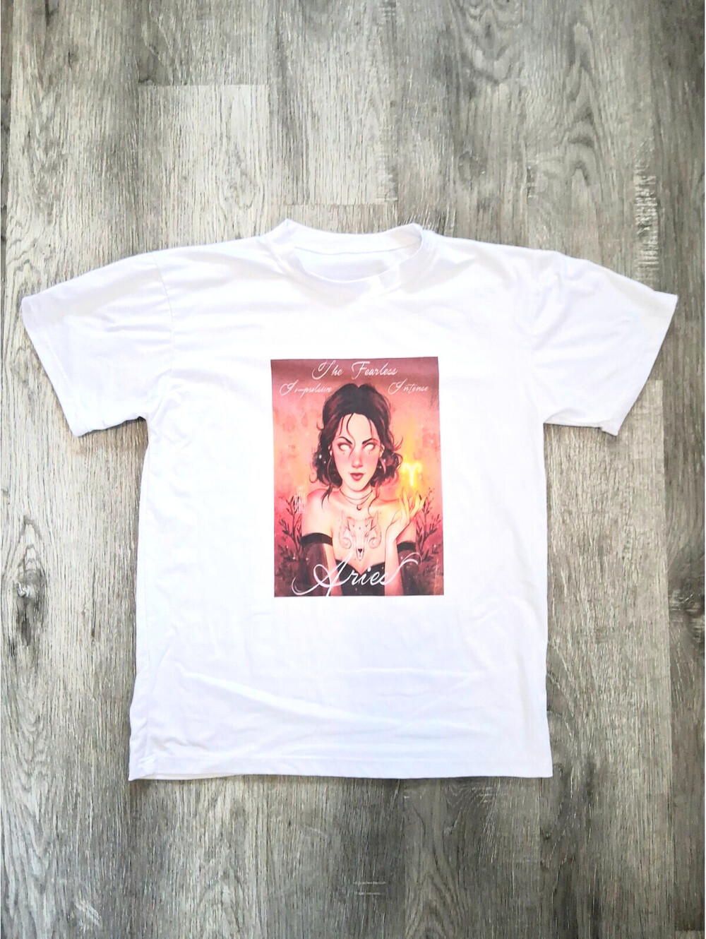 Aries The Fearless Woman's Size 8, Medium, White Cotton Crew Neck T-Shirt